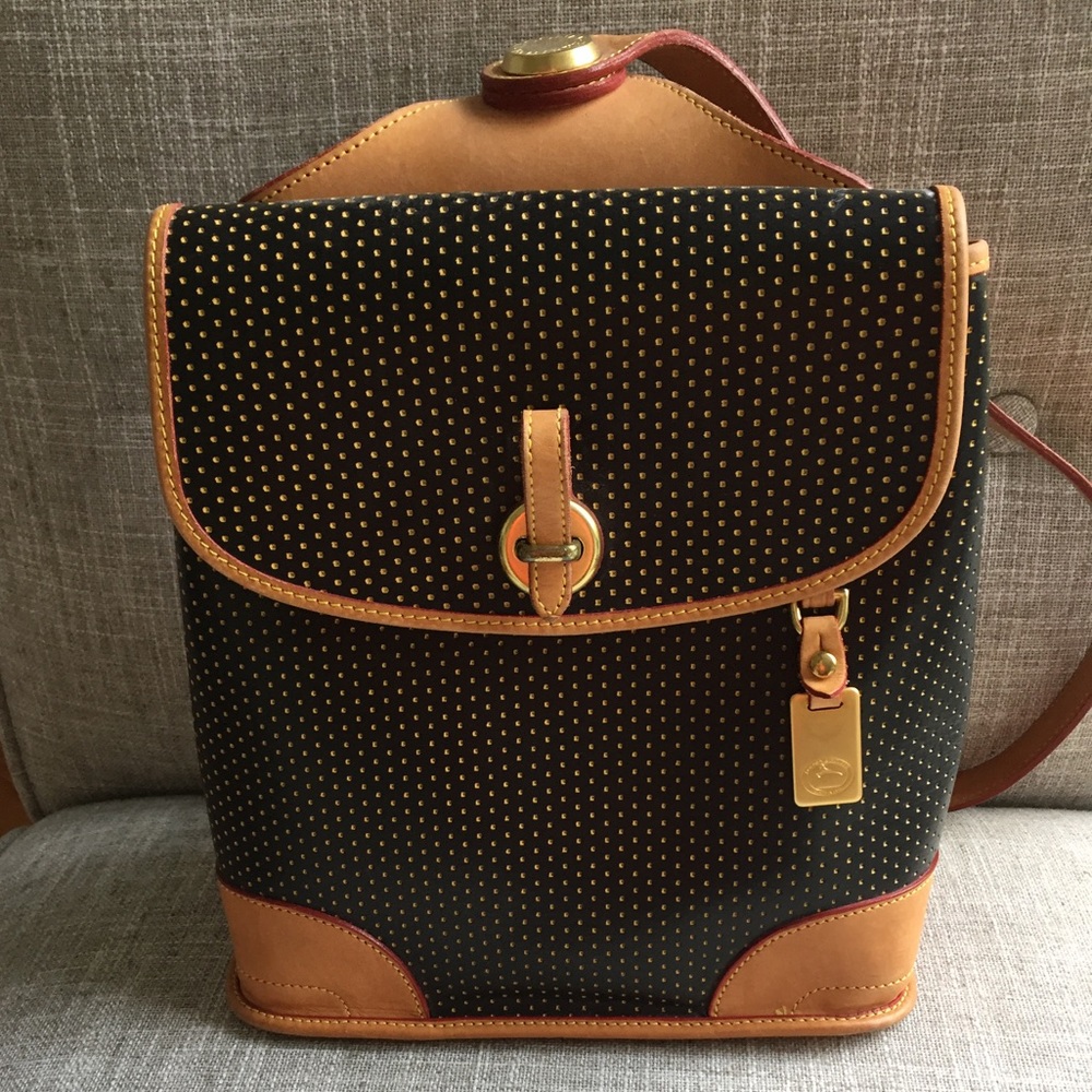 Dooney & Burke Black Leather Polka Dot Backpack
